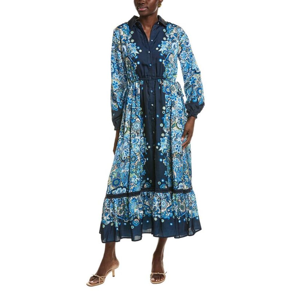 T Tahari Womens Garden Bloom Button Down Maxi Dress, Black